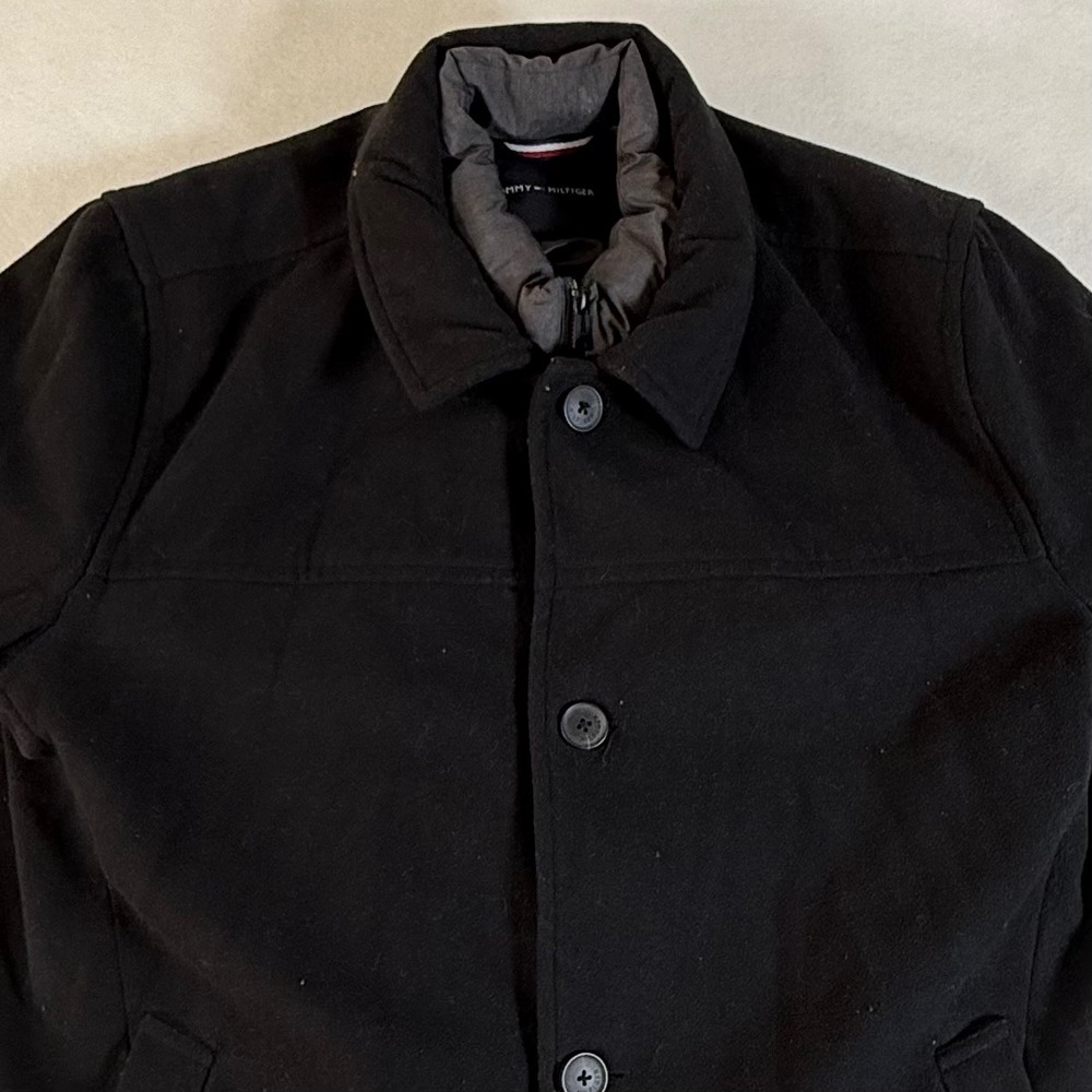 Tommy Hilfiger Car Coat Mens 2XL Quilted Bib Wool Blend Black